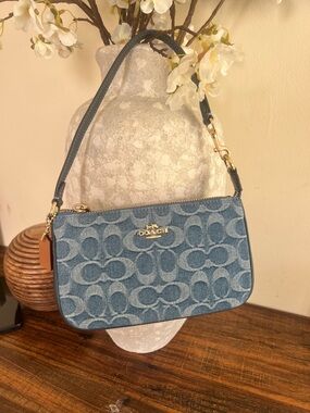 Coach Blue Denim Signature Small Shoulder Bag with Gold-Tone Logo